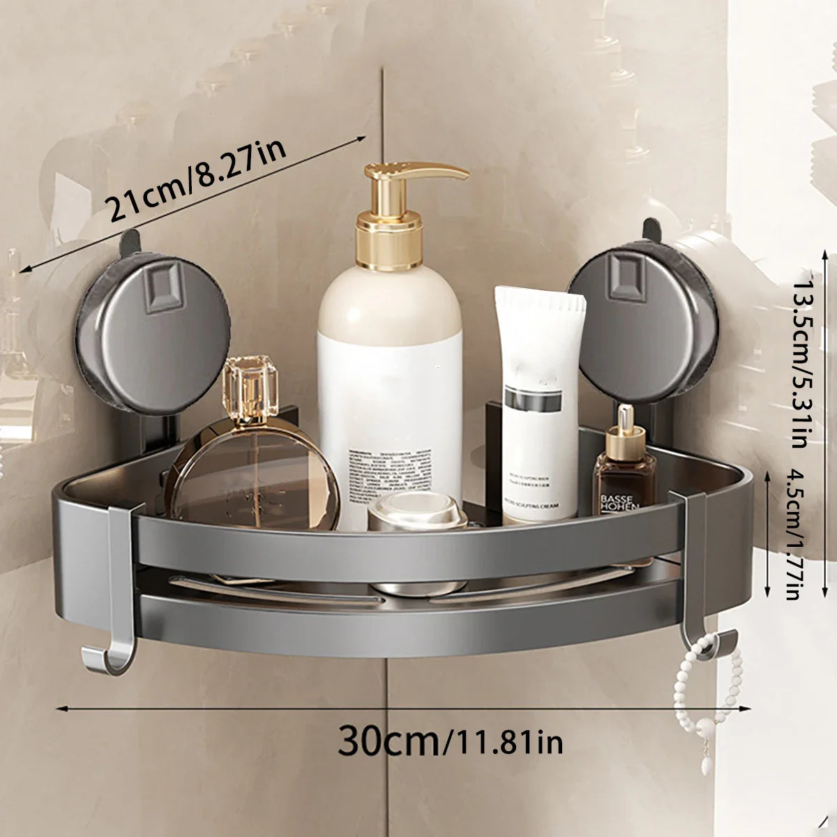 No-Drill Aluminum Bathroom Corner Shelf with Suction Cups