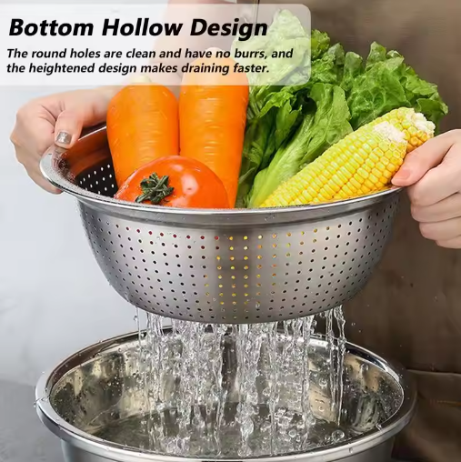 Multifunctional Stainless Steel Basin Set Mixing Bowl Set Grater Bowl 3 In 1