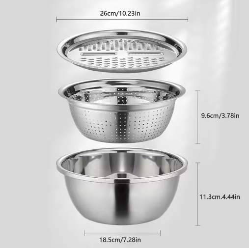 Multifunctional Stainless Steel Basin Set Mixing Bowl Set Grater Bowl 3 In 1
