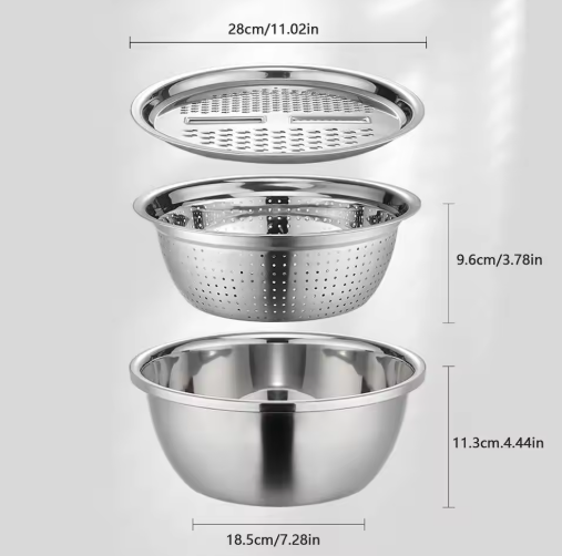 Multifunctional Stainless Steel Basin Set Mixing Bowl Set Grater Bowl 3 In 1