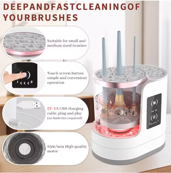 Rechargeable Electric Makeup Brush Cleaner with Dryer & Disinfecting Function